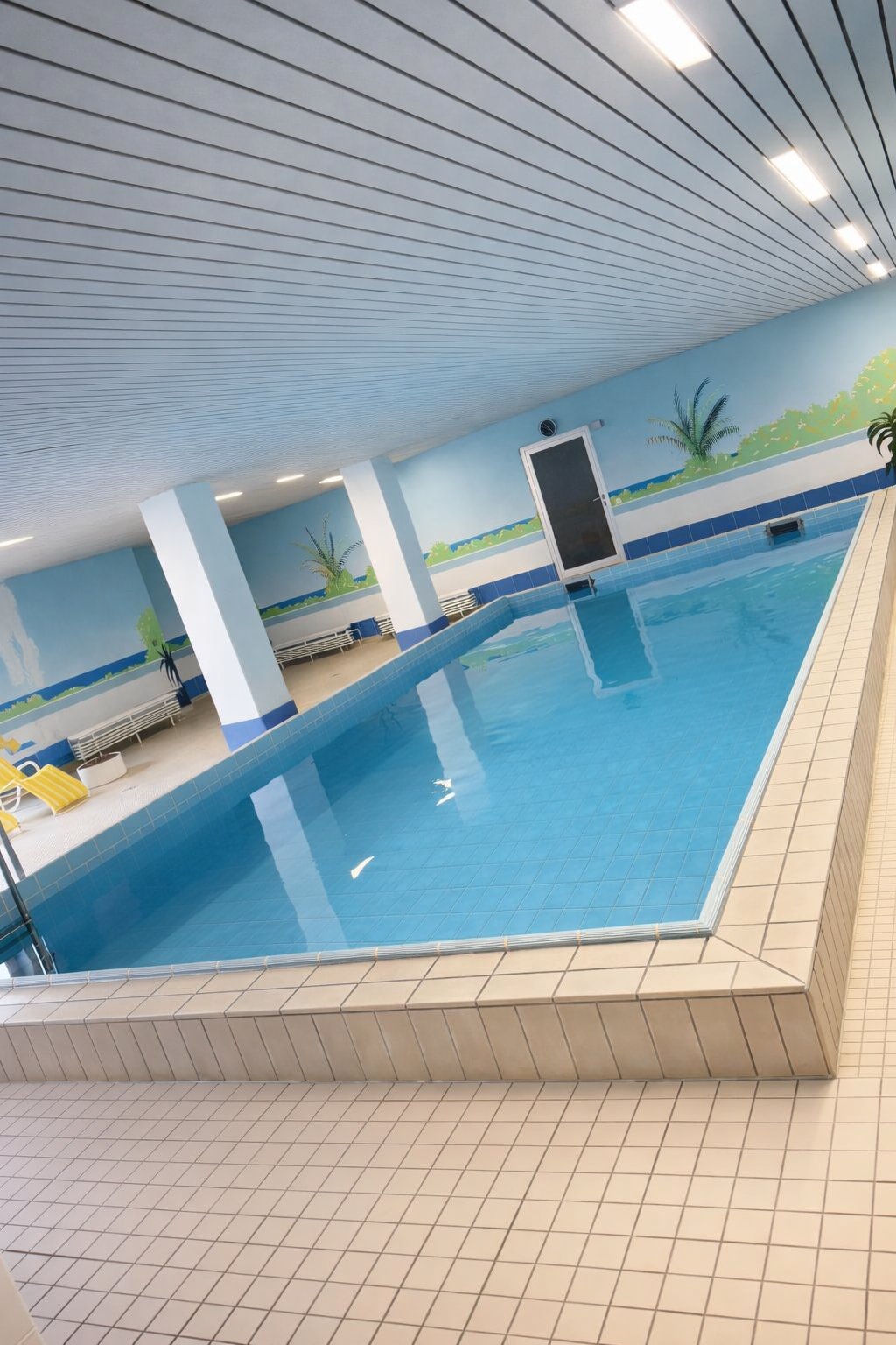 Schwimmbad Gesamtansicht mit Liegebänken